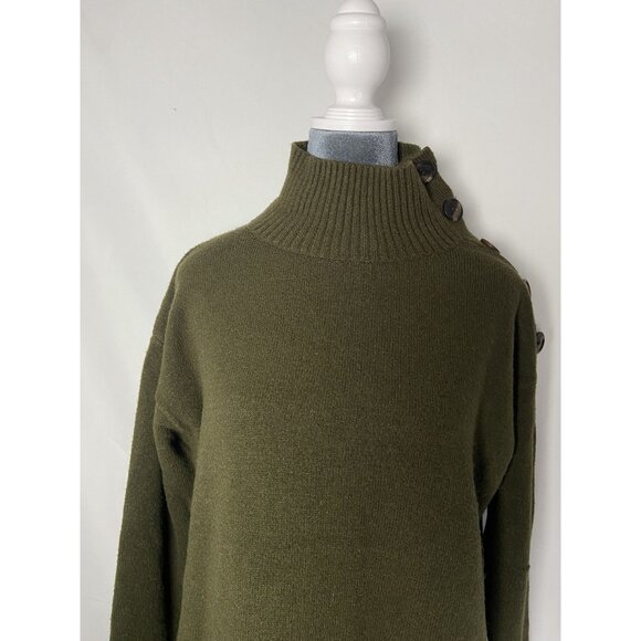 Anthropologie Olive Green Ribbed Turtleneck Sweater With Button Detail & Long Sl - Picture 12 of 13